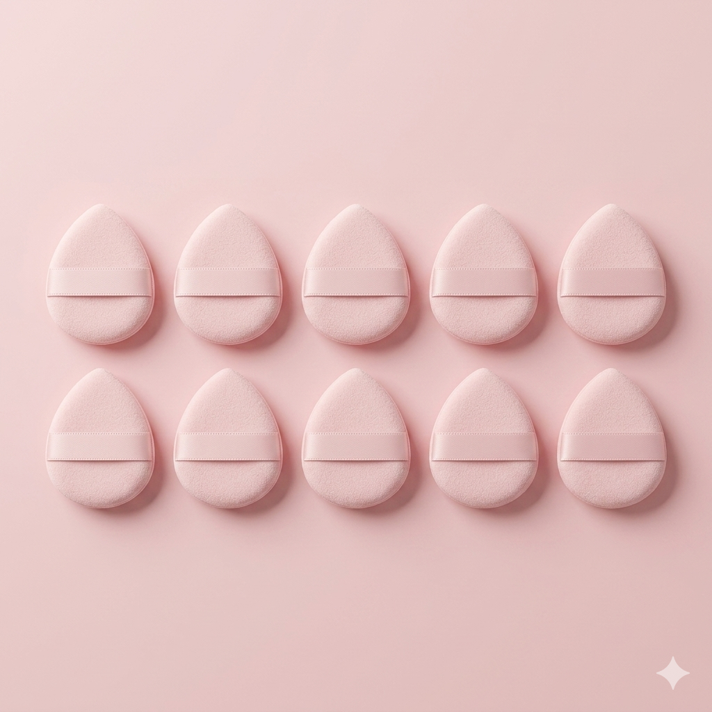 10-Piece Professional Pink Teardrop Makeup Powder Puff Set