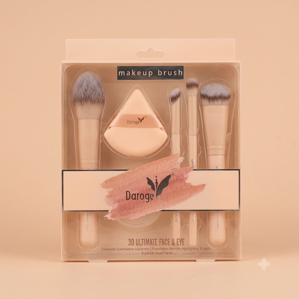 6-Piece Ultimate Face & Eye Makeup Brush Set with Makeup Sponge