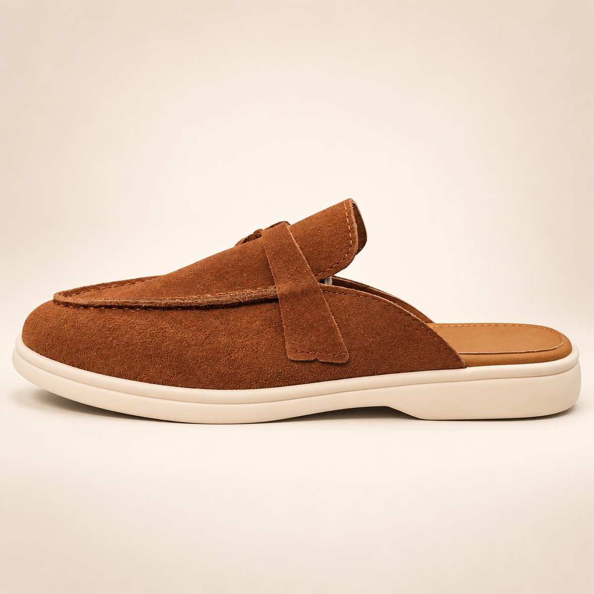 Brown Suede Backless Loafer Mule