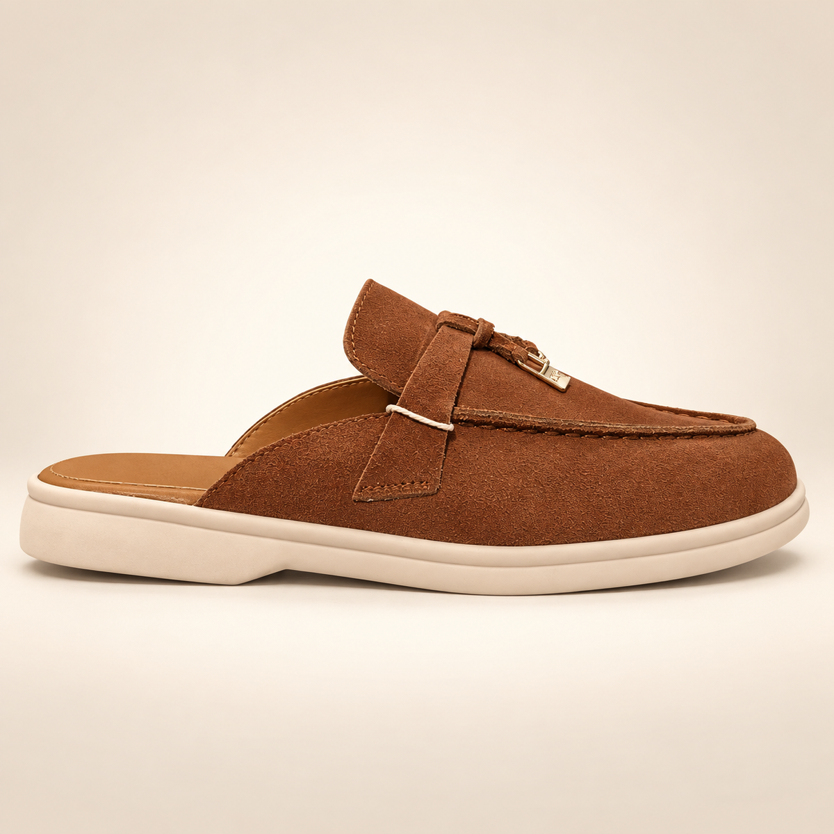Brown Suede Backless Loafer Mule