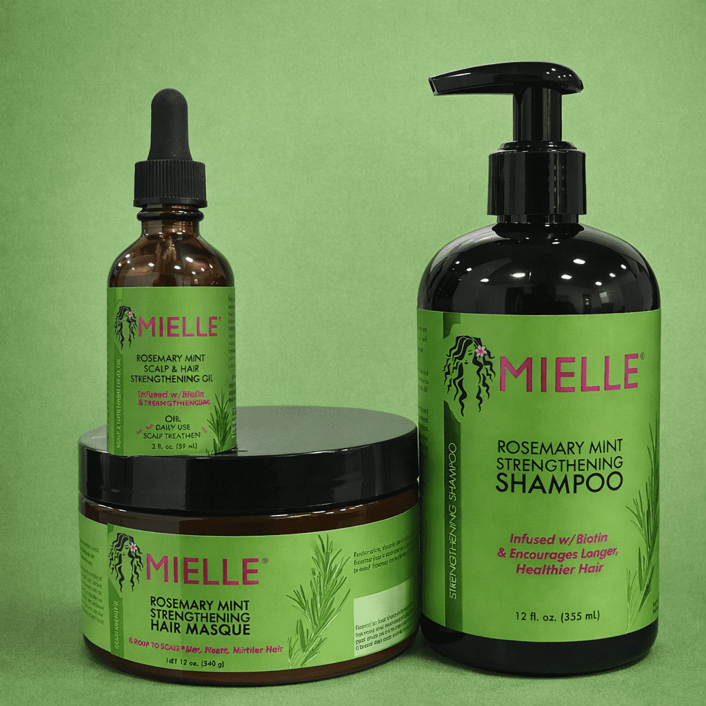 MIELLE Rosemary Mint Scalp Oil 59ml + Mielle Rosemary Mint Strengthening Hair Masque Quantity +  MIELLE Rosemary Mint Strenghening Shampoo 355ml