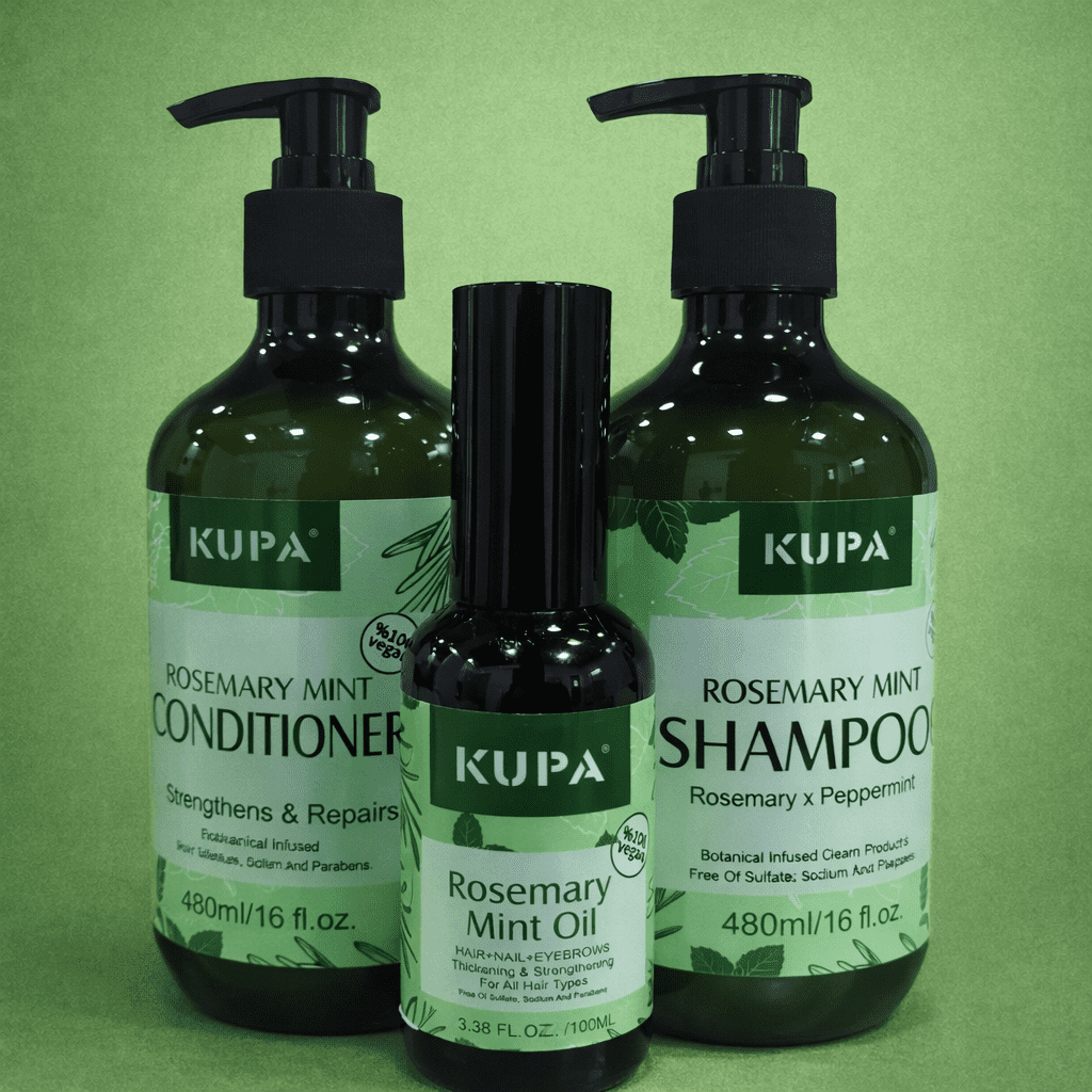 kupa rosemary mint oil + kupa rosemary mint conditioner + kupa rosemary mint shampoo