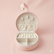 Round Vegan Leather Travel Jewelry Organizer – Pastel Pink