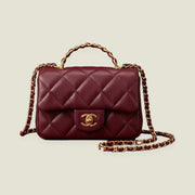 Medium Flap Bag with Top Handle (Burgundy / Deep Red Quilted Lambskin)