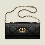 Black Quilted Chain Shoulder Bag with Pearl Accents