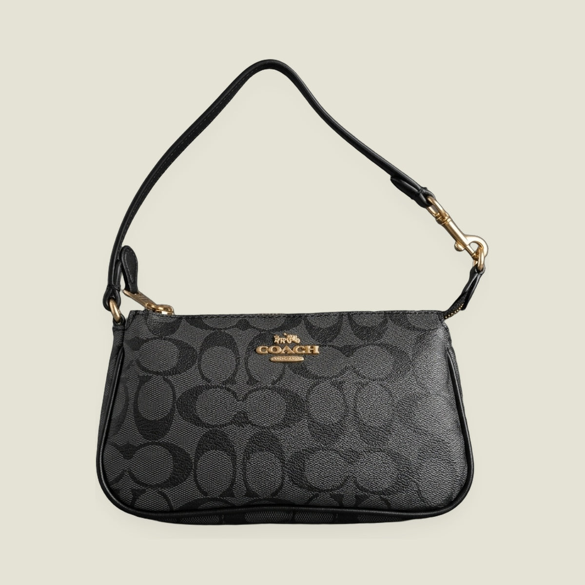 Black Monogram Zip-Top Shoulder Bag