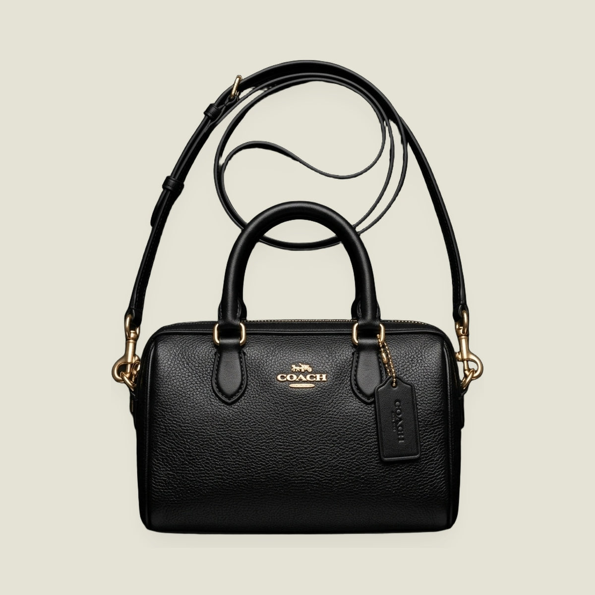 Black Pebbled Top-Handle Boston Bag