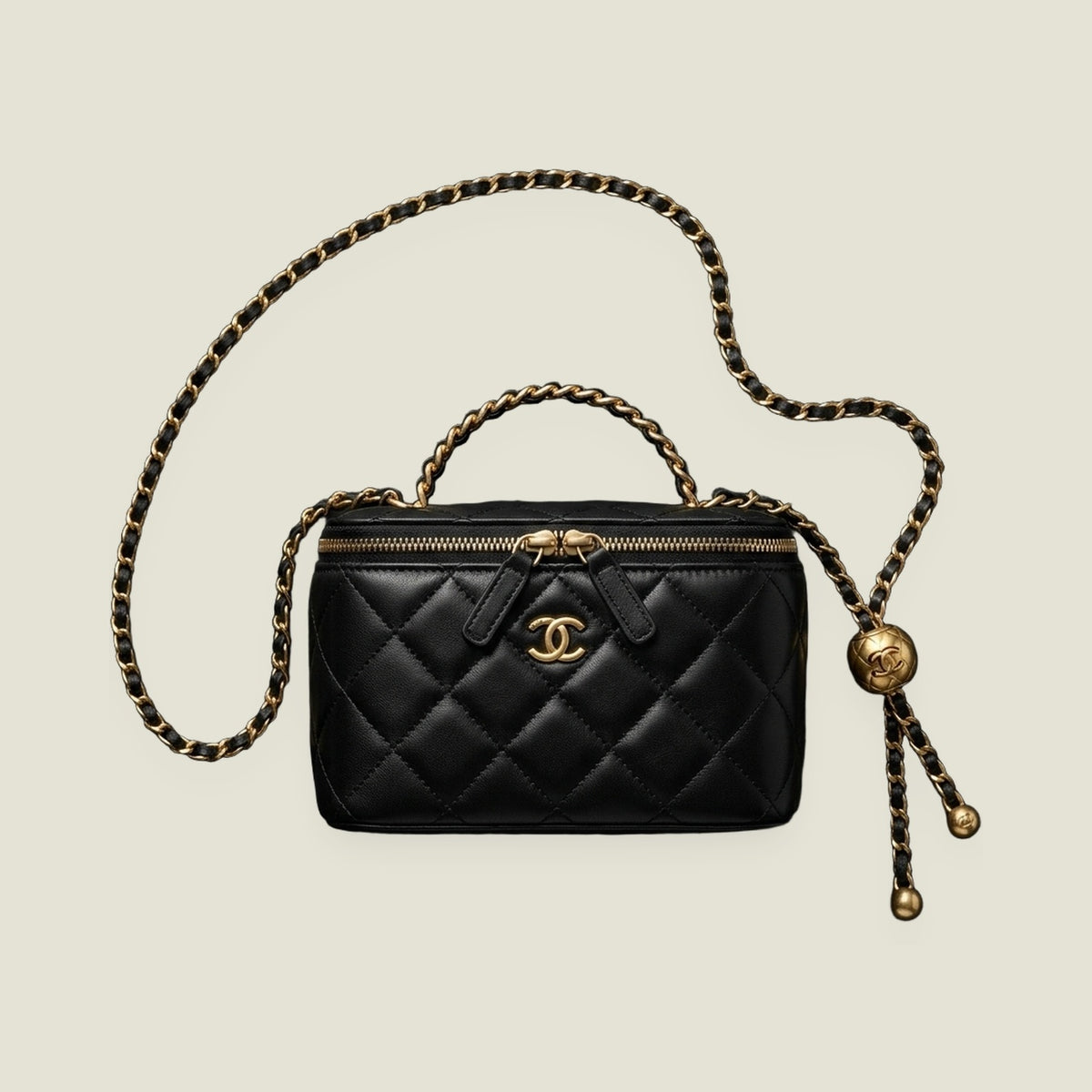Black Quilted Vanity Case Crossbody Bag