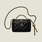 Black Quilted Vanity Case Crossbody Bag