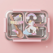 Kids' Pink Unicorn Dream 3-Compartment Stainless Steel Bento Lunch Box with Spoon
