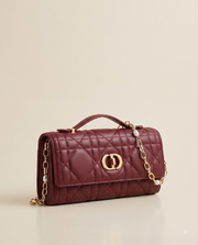 Product Name: Quilted Leather Top-Handle Flap Bag with Pearl Chain Strap
