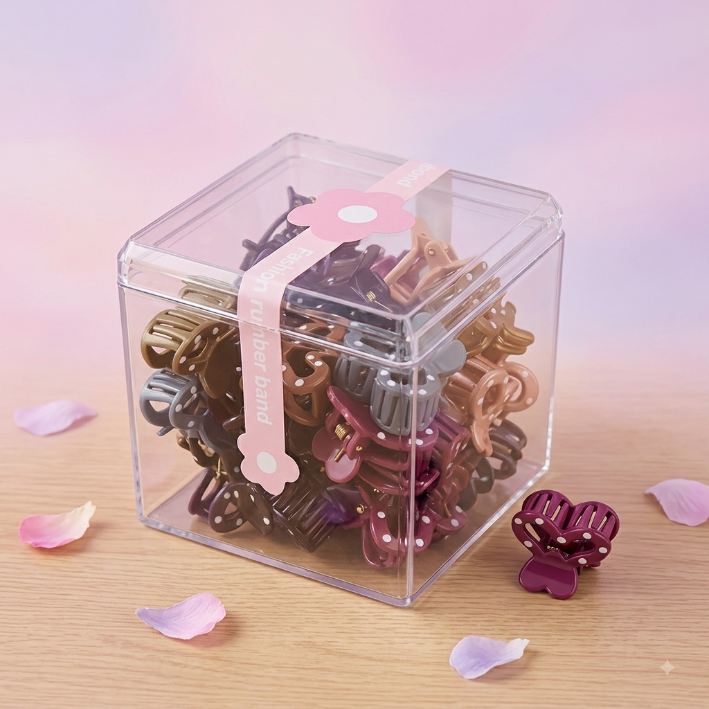 Mini Polka Dot Hair Claw Clips Set (in Clear Acrylic Cube Storage Box) 30+pcs