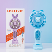 Portable Mini USB Rechargeable Handheld & Desktop Fan with Bunny Design – Blue