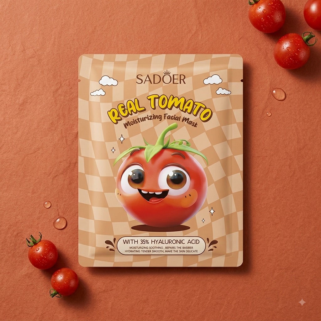 SADOER Real Tomato Moisturizing Facial Sheet Mask with 35% Hyaluronic Acid
