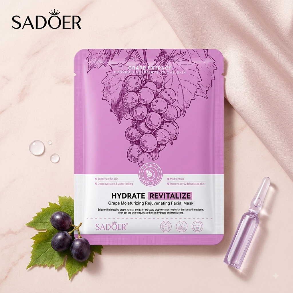 SADOER Hydrate Revitalize Grape Moisturizing Rejuvenating Facial Sheet Mask with Grape Extract