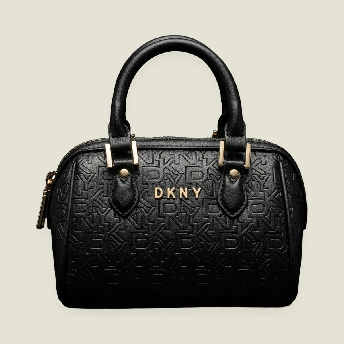 Black Monogram-Embossed Dome Satchel Bag