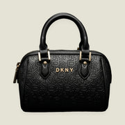 Black Monogram-Embossed Dome Satchel Bag