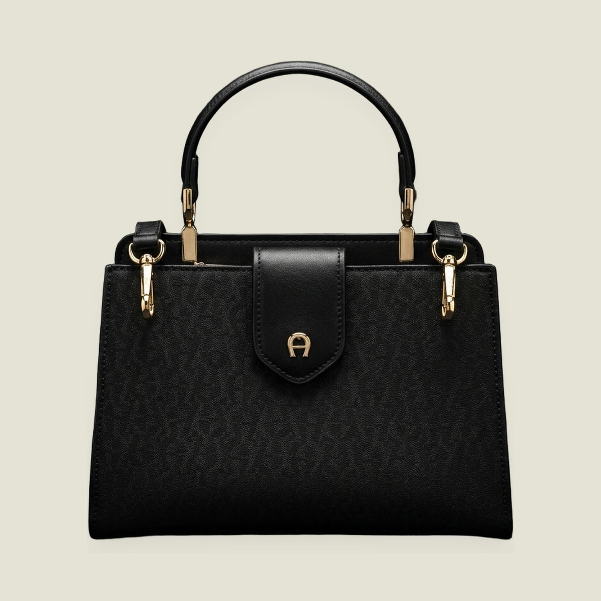 Black Monogram Structured Top Handle Satchel Bag