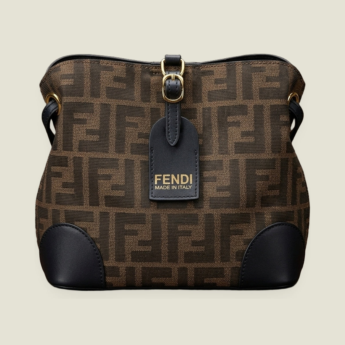 Monogram Canvas Bucket Shoulder Bag in Brown and Black
