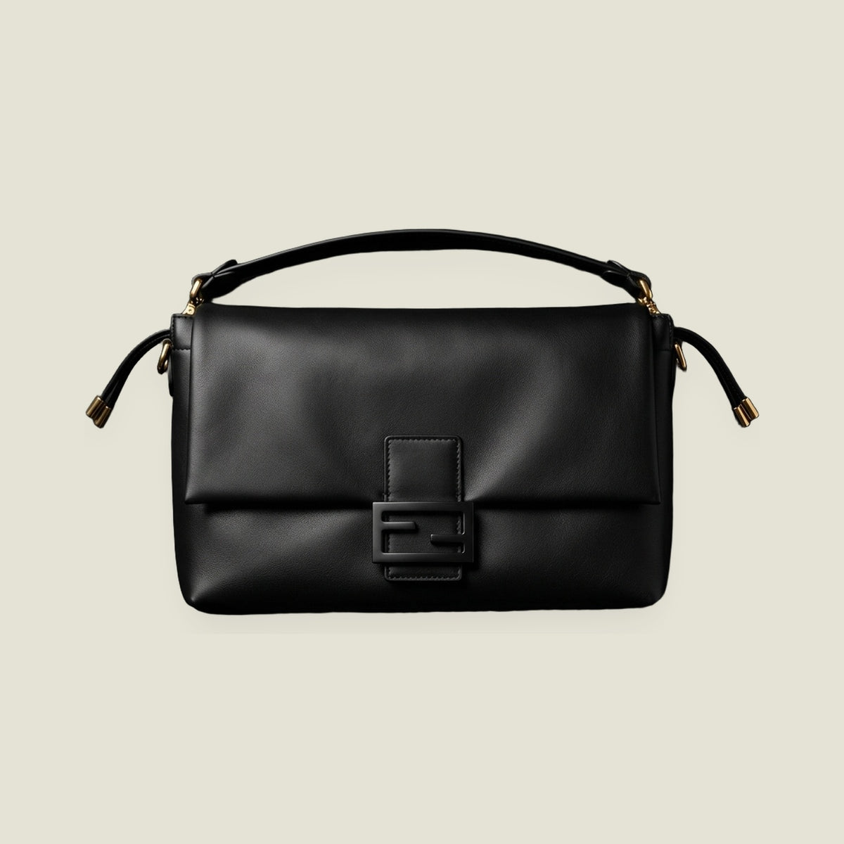 Black Leather Baguette Shoulder Bag