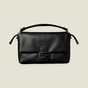 Black Leather Baguette Shoulder Bag