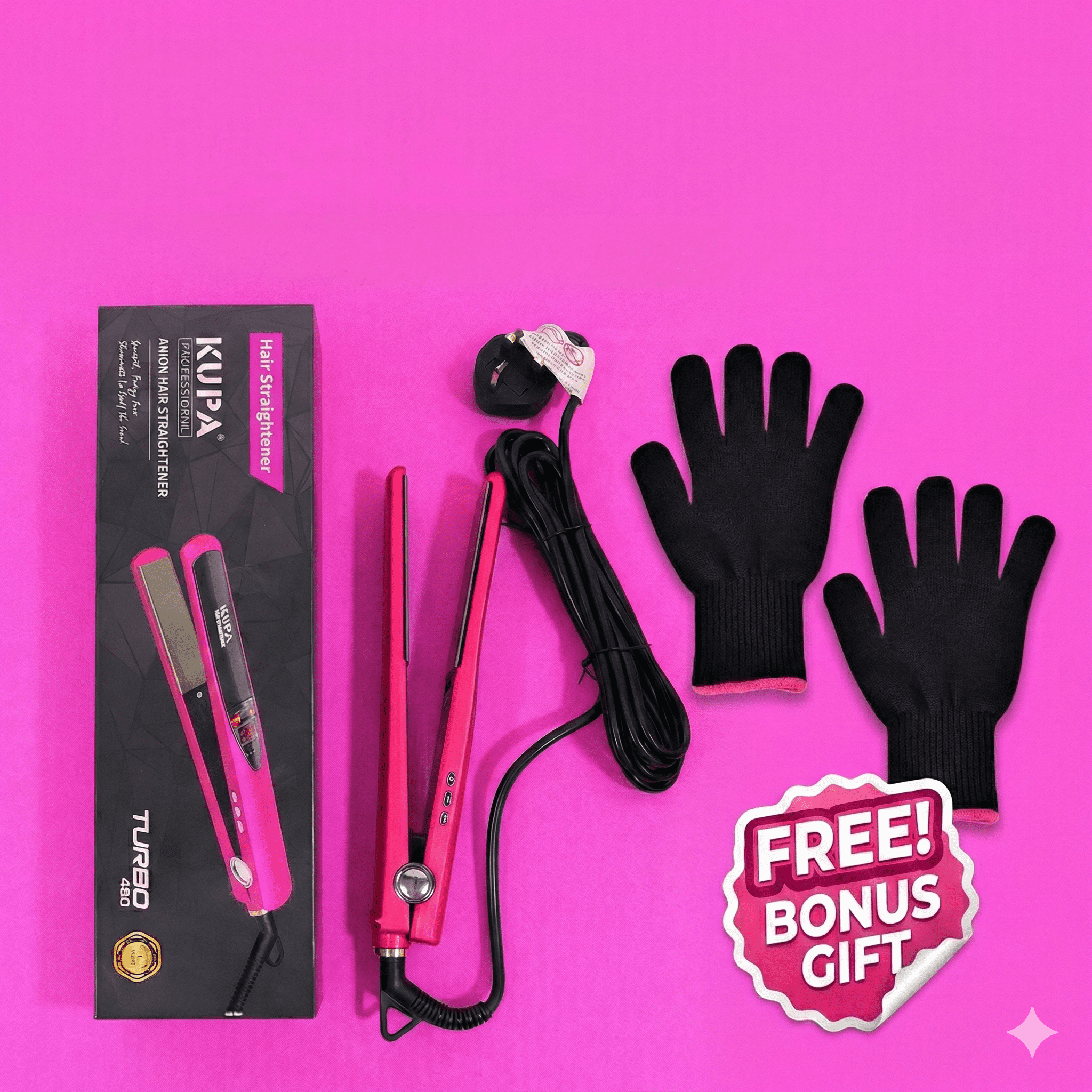 KUPA Professional Hair Straightener – Turbo 480 + Iron Glove
