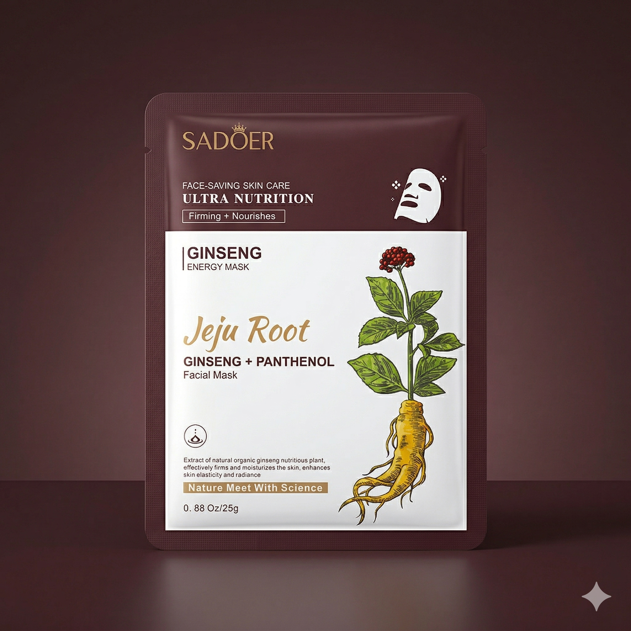 SADOER Jeju Root Ginseng + Panthenol Facial Mask - 25g