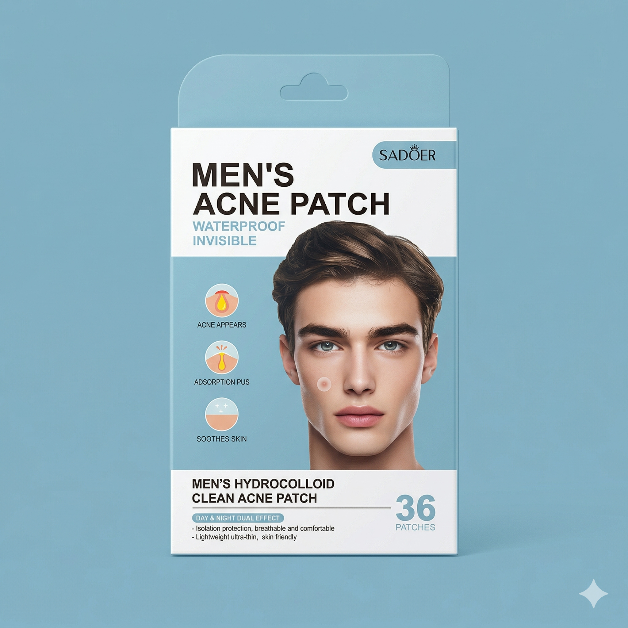 SADOER Men's Hydrocolloid Clean Acne Patch (36 Patches)