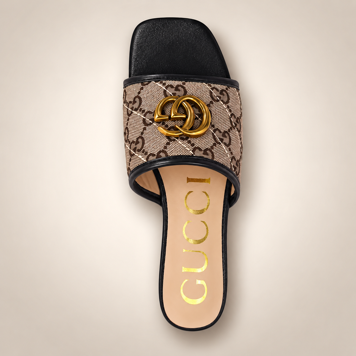 Quilted Emblem Flat Slide Sandal