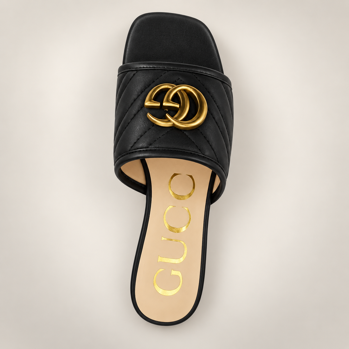 Quilted Emblem Flat Slide Sandal