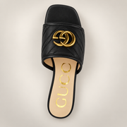 Quilted Emblem Flat Slide Sandal