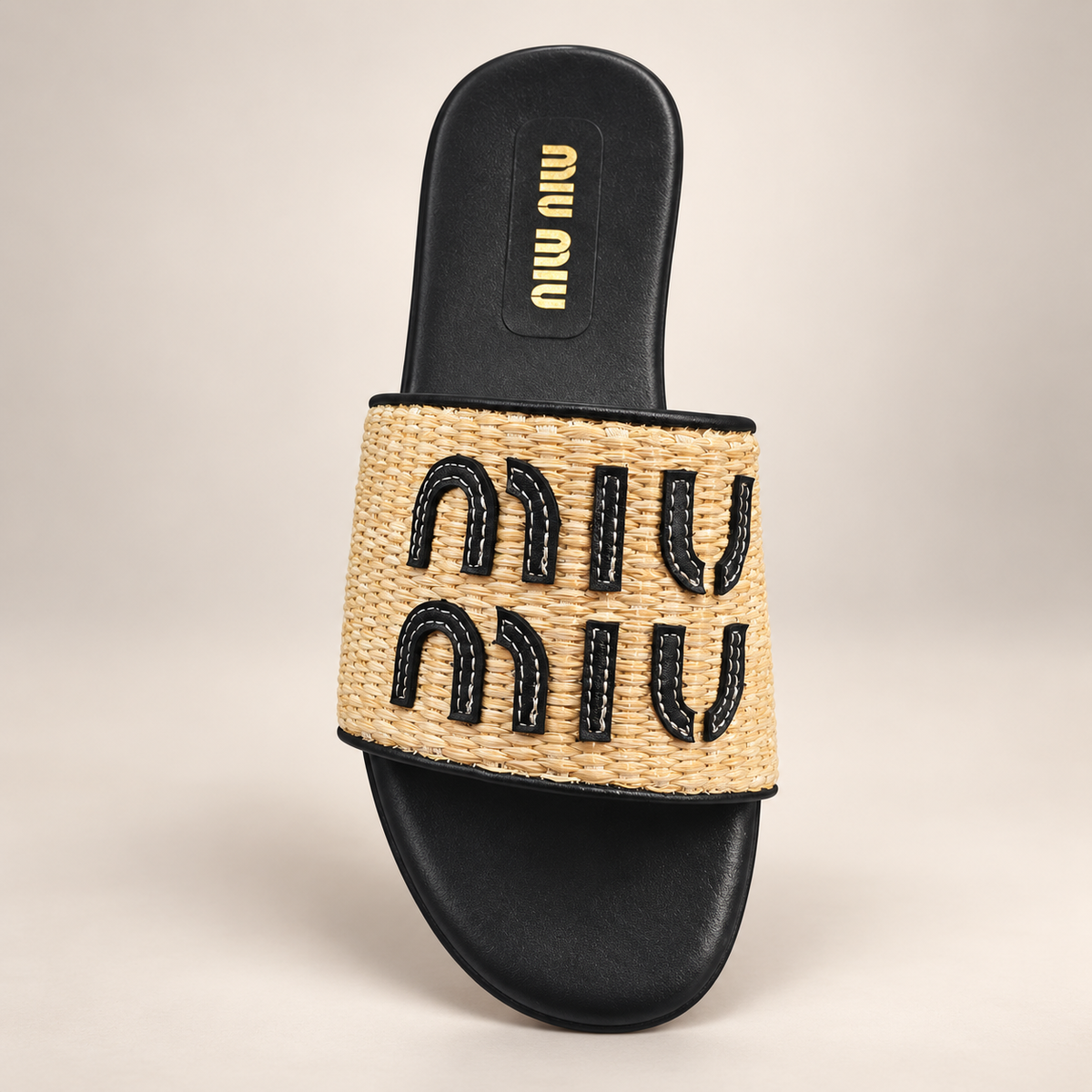 Woven Raffia Logo Slide Sandals