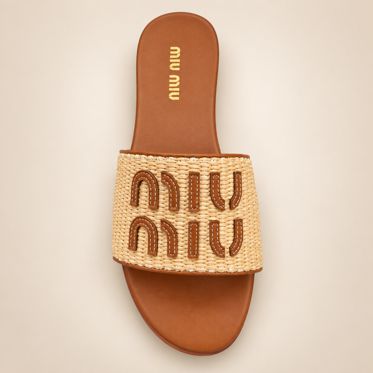 Woven Raffia Logo Slide Sandals