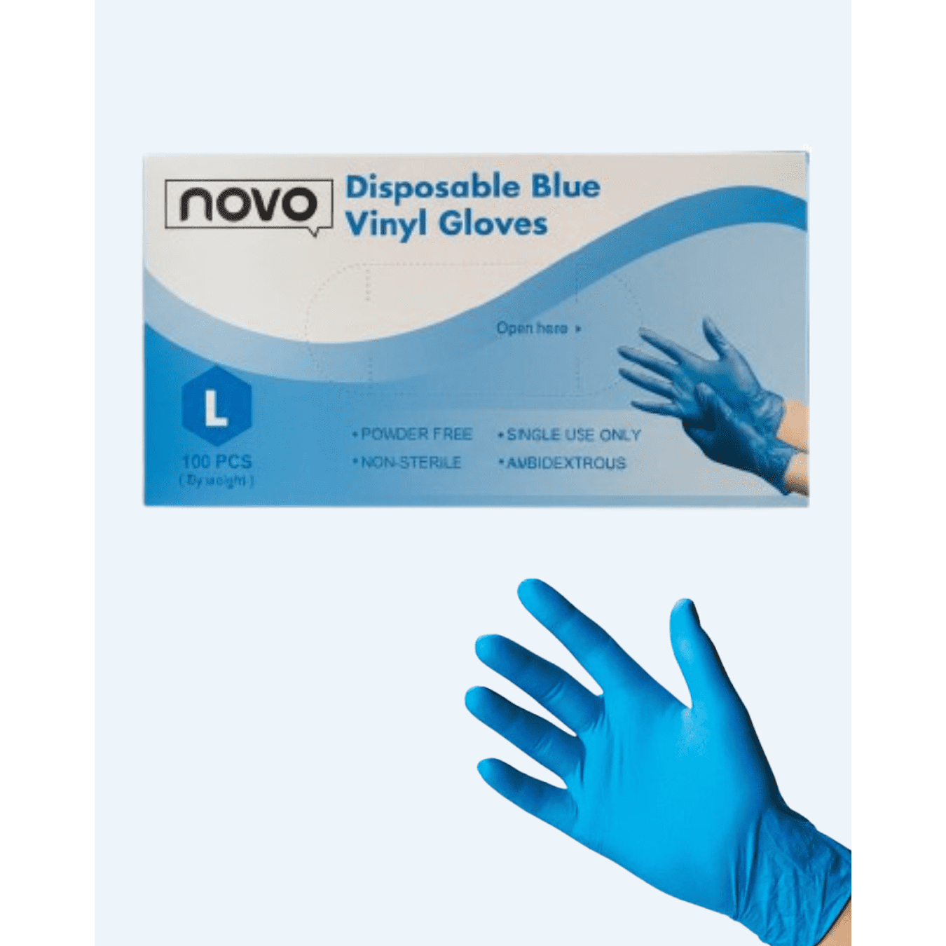 Novo Disposable Blue Vinyl Gloves-L
