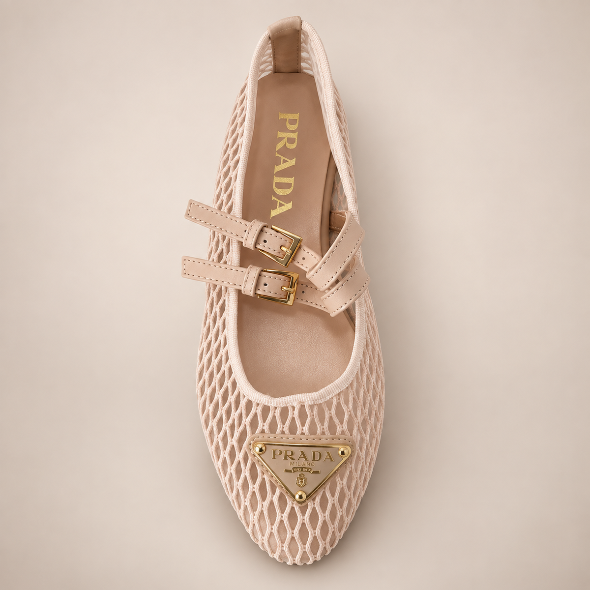 Mesh Double-Buckle Mary Jane Flat