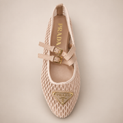 Mesh Double-Buckle Mary Jane Flat