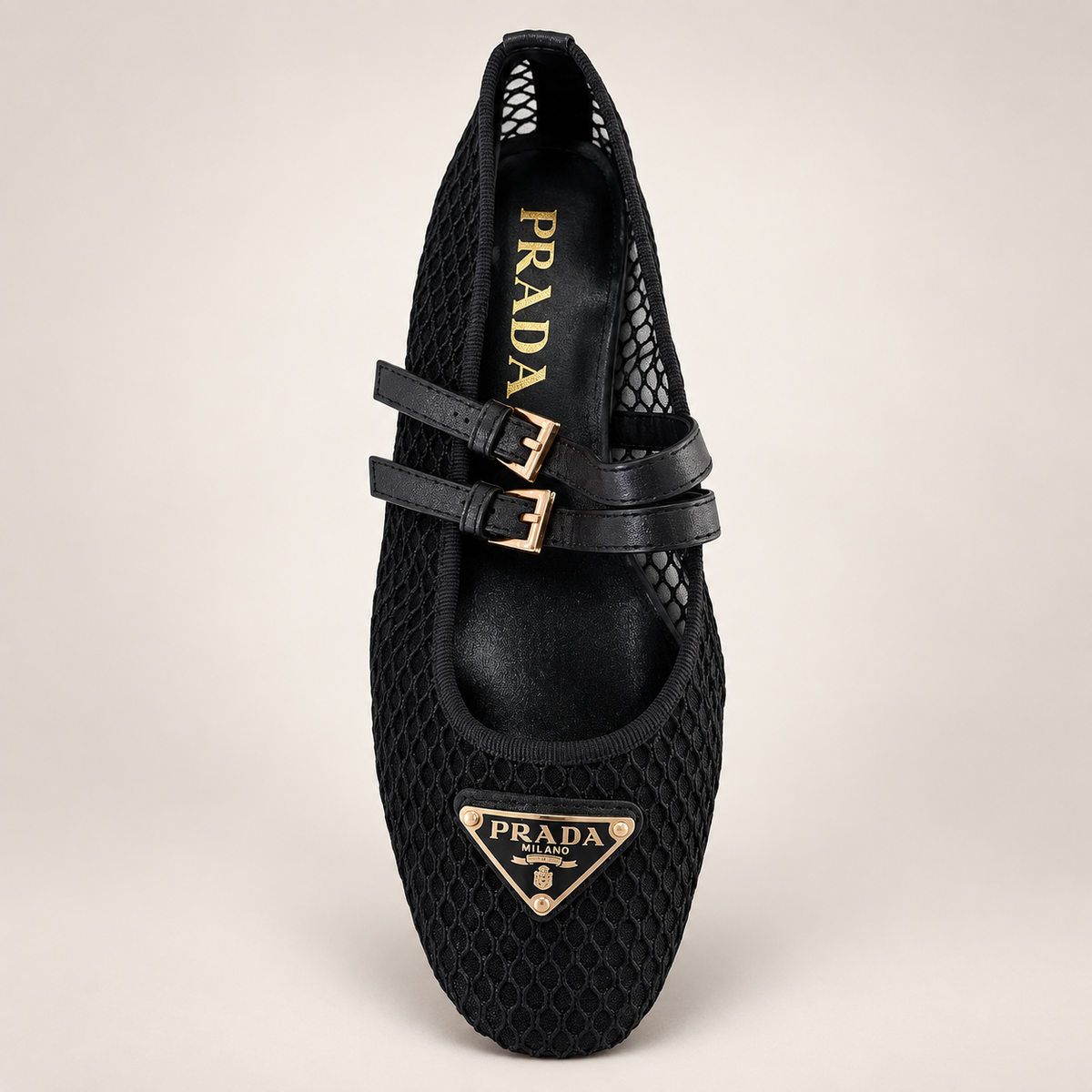 Mesh Double-Buckle Mary Jane Flat