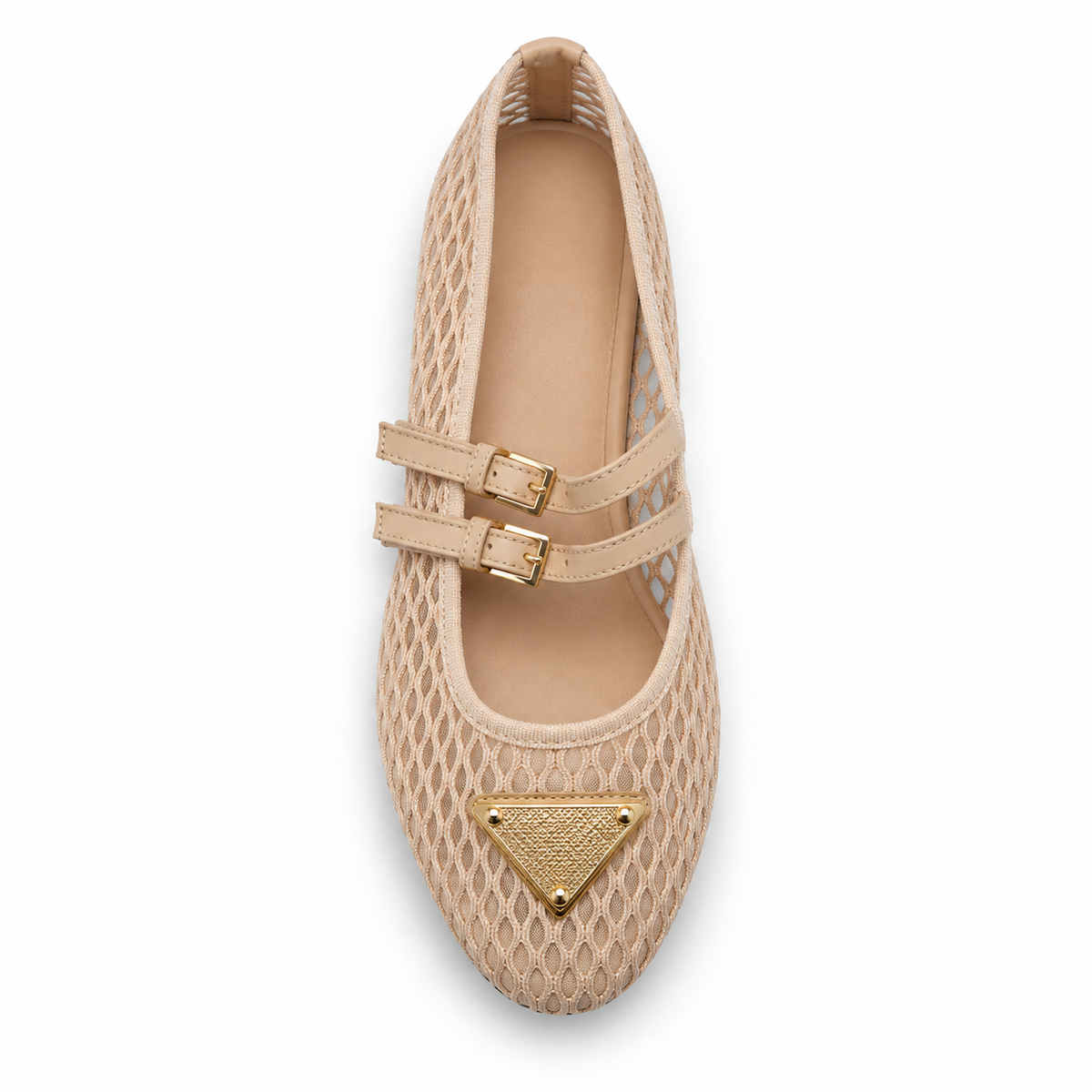 Beige Mesh Double-Strap Mary Jane Ballet Flat with Gold Buckles size (36) - product image 3
