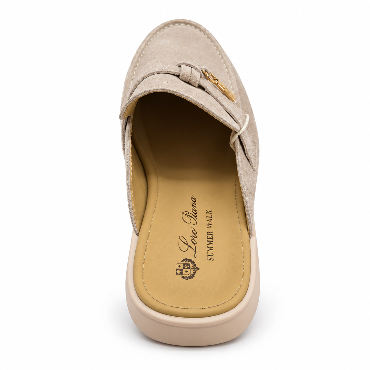 Beige Suede Loafer Mule with Gold-Tone Charm Detail size (37) - product image 2