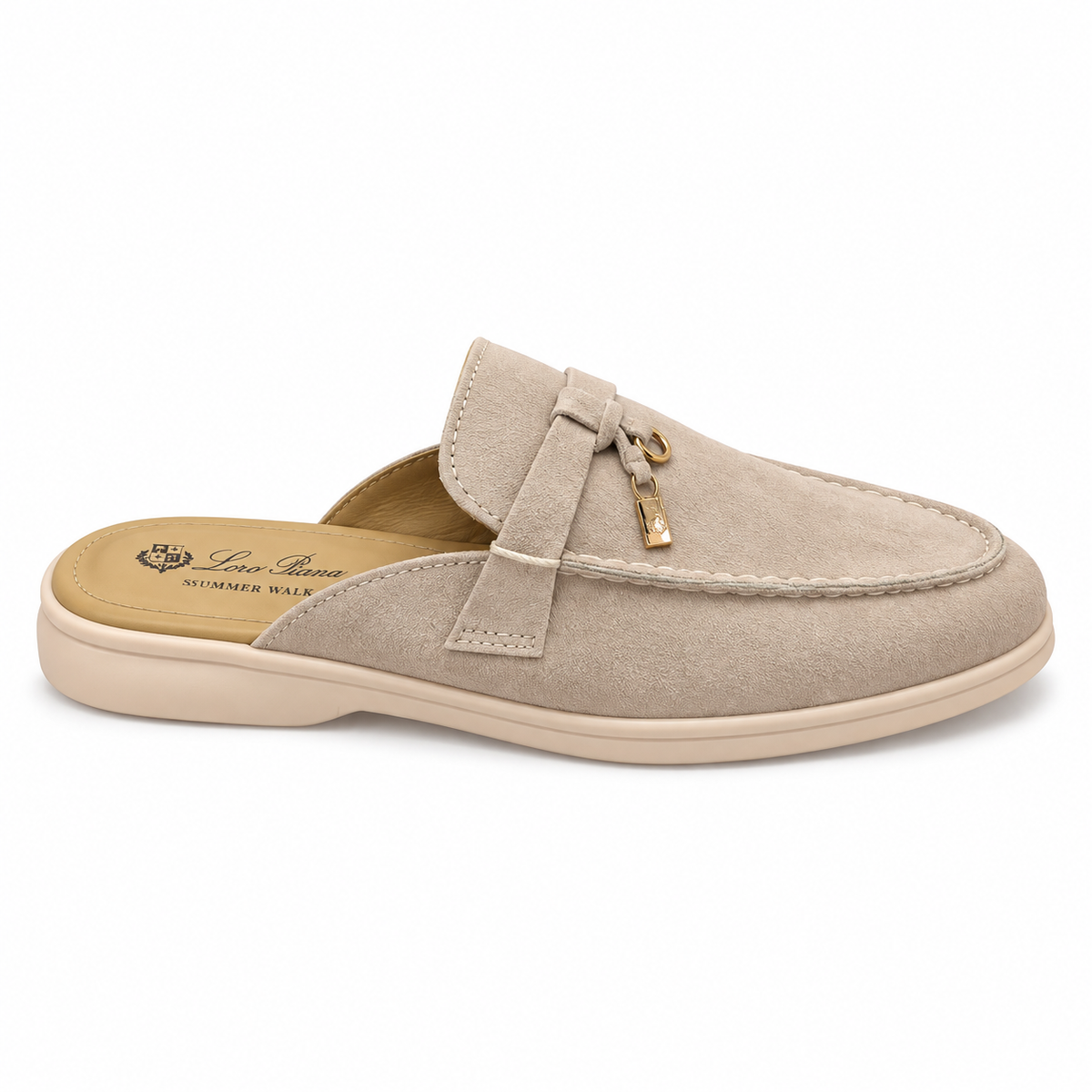 Beige Suede Loafer Mule with Gold-Tone Charm Detail size (37) - product image 4