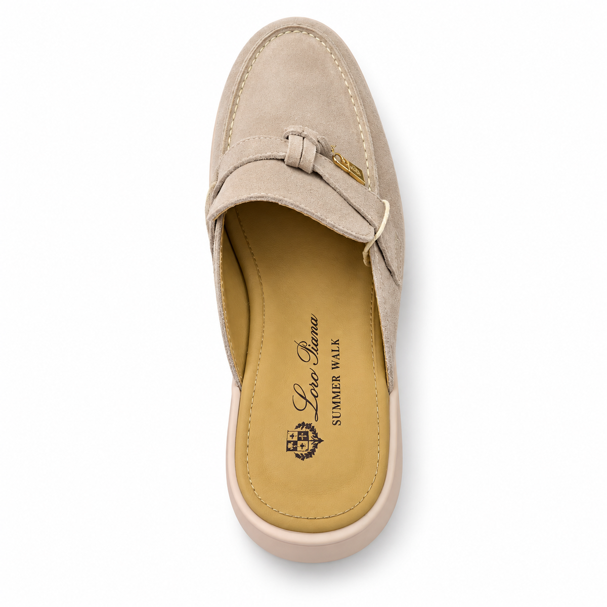 Beige Suede Loafer Mule with Gold-Tone Charm Detail size (37)