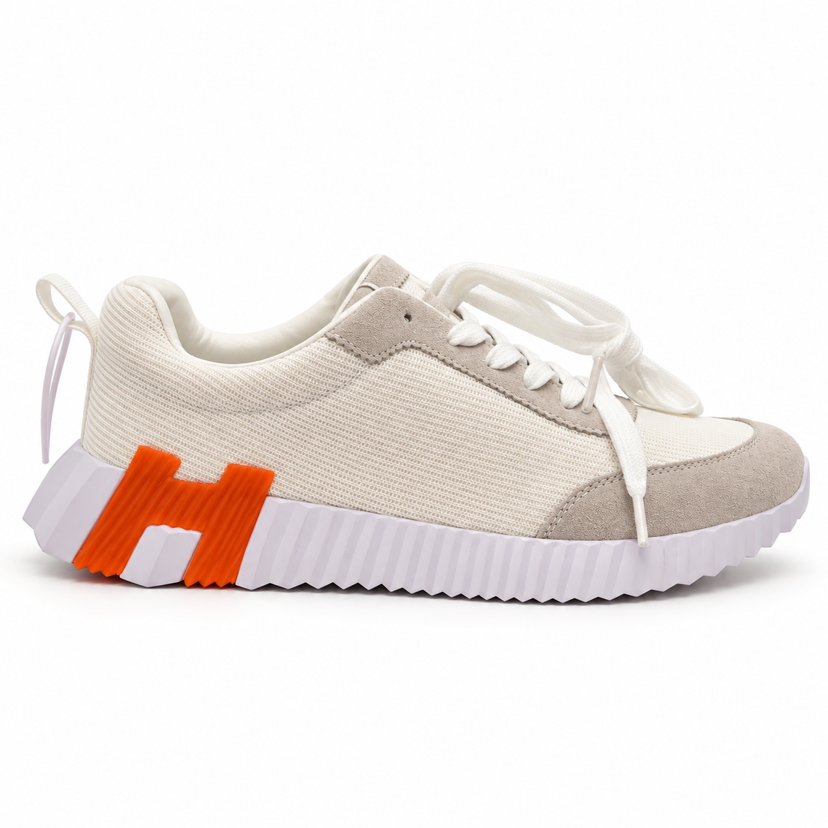 Beige & White Lace-Up Casual Sneaker with Orange Sole Detail size (39) - product image 3