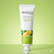 A 30g white and green squeeze tube of BIOAQUA Avocado Hand Cream, featuring an illustration of a sliced avocado and green leaves against a soft green background.