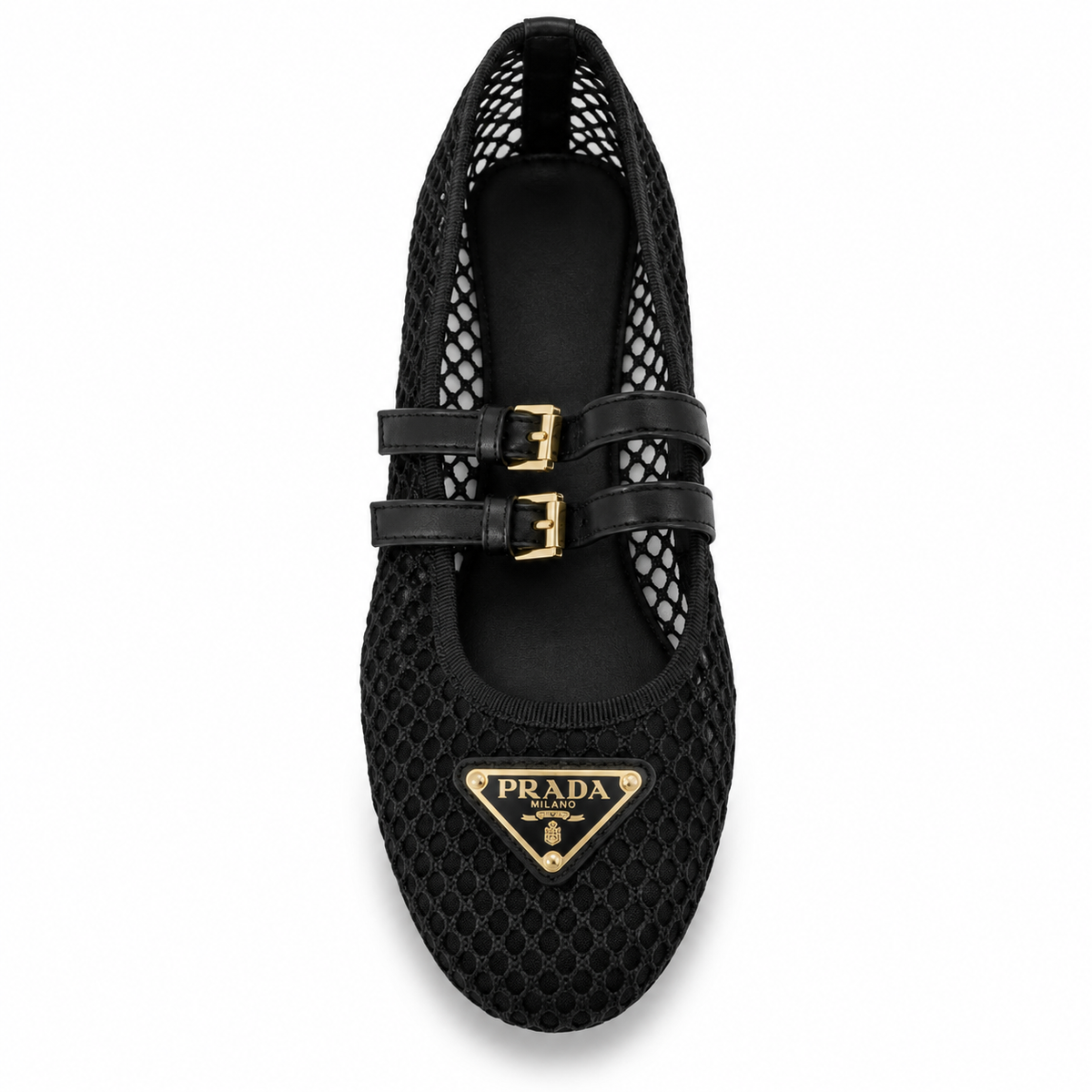Black Mesh Double-Strap Mary Jane Ballet Flat with Gold Buckles size {37} - product image 2