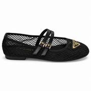 Black Mesh Double-Strap Mary Jane Ballet Flat with Gold Buckles size {37}