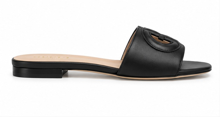 Black Padded Interlocking Cutout Flat Slide Sandal size (37) - product image 3