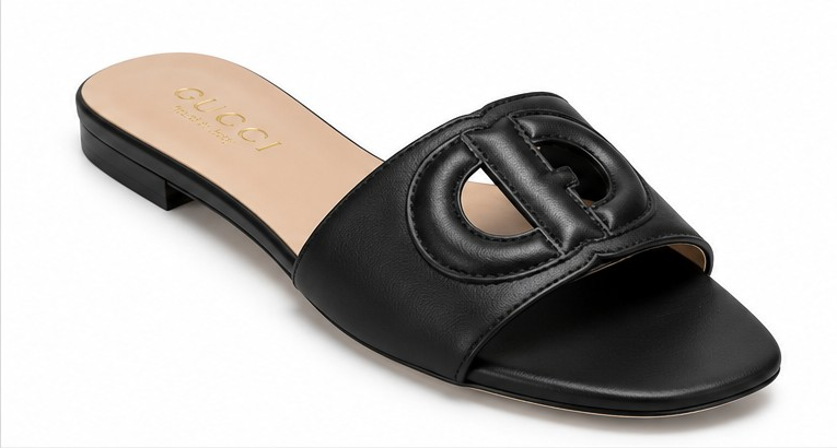 Black Padded Interlocking Cutout Flat Slide Sandal size (37)