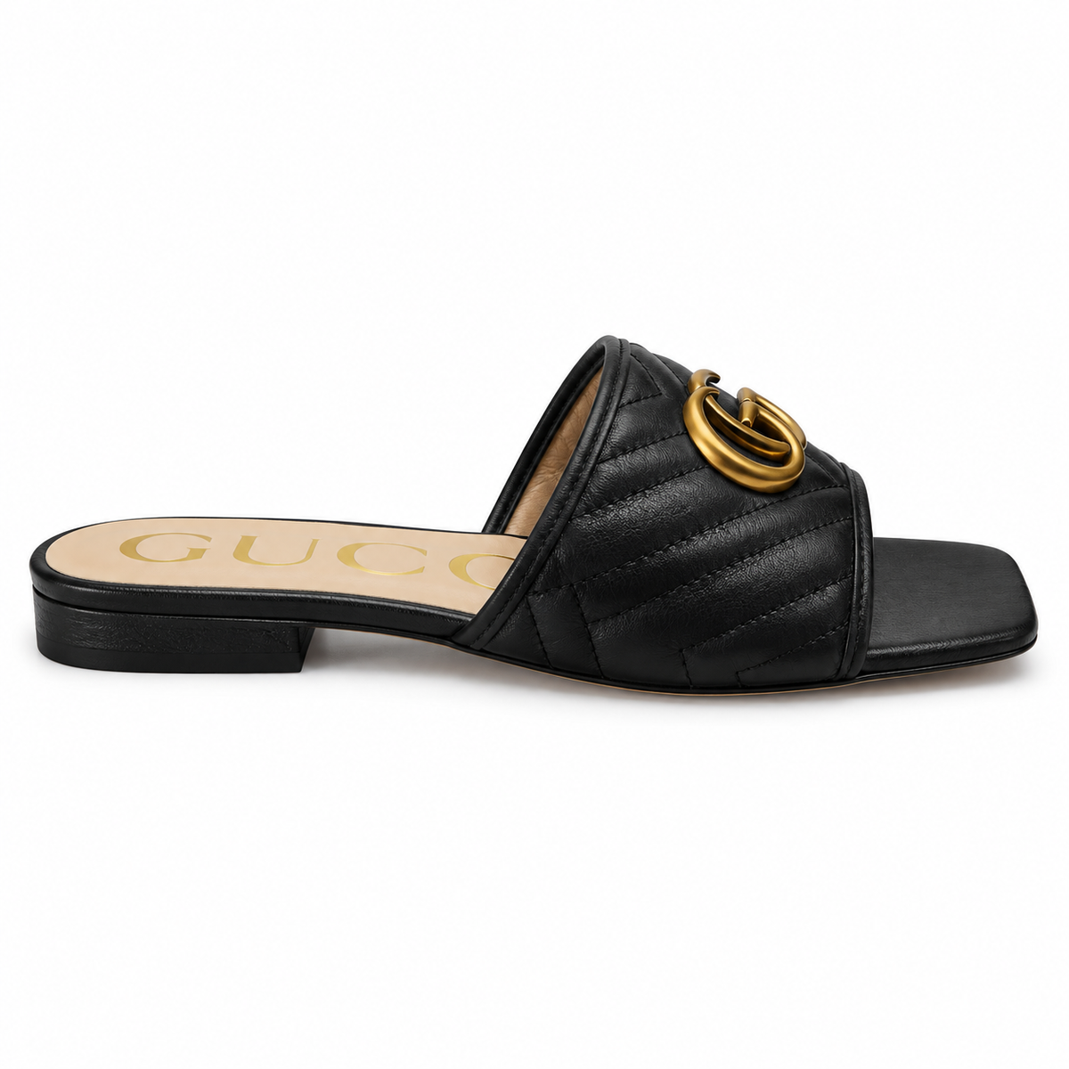 Black Quilted Padded Flat Slide Sandal with Gold-Tone Ornament size (36) - product image 2