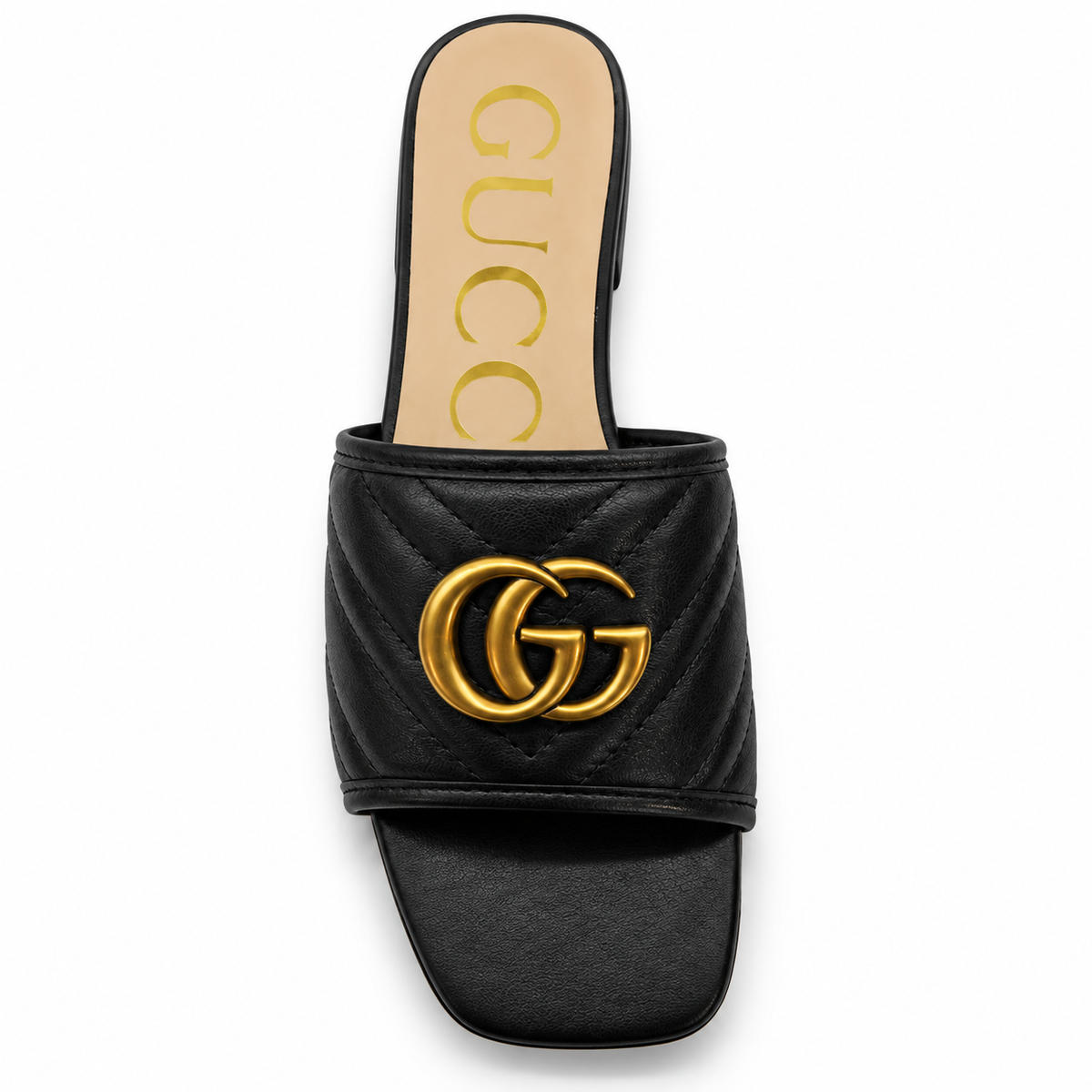 Black Quilted Padded Flat Slide Sandal with Gold-Tone Ornament size (36) - product image 3
