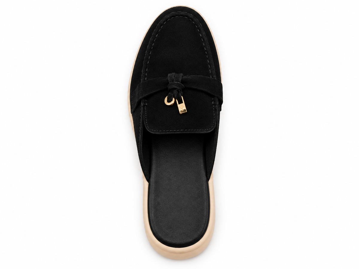 Black Suede Loafer Mule with Gold-Tone Buckle Detail size (36) - product image 2